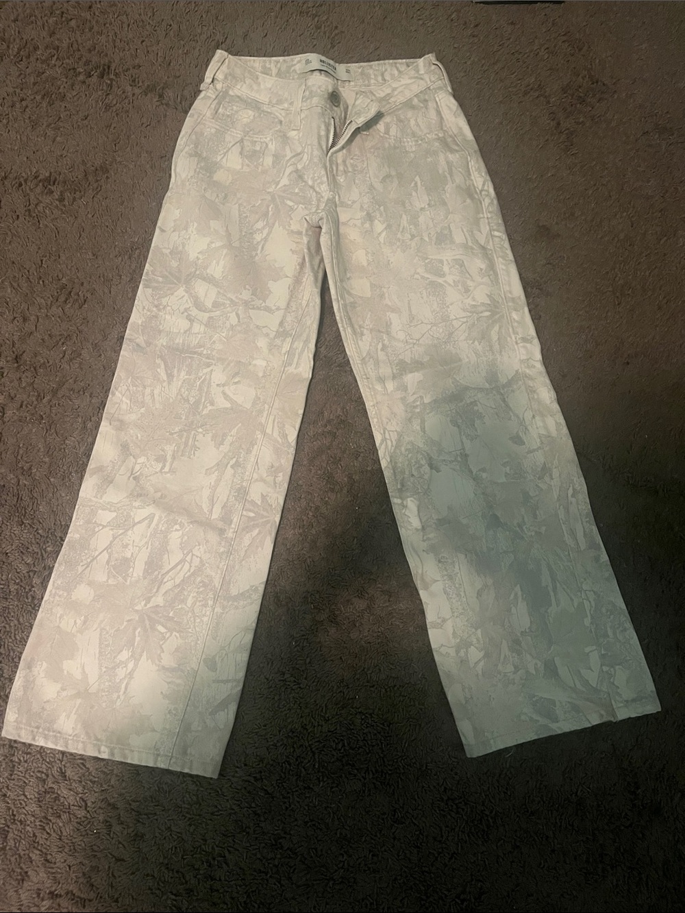 Hollister Pale Gray Floral Wide Leg Jeans